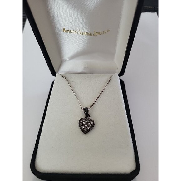 Vintage Sterling Silver 925 and 13 Pave Diamond Heart Pendant 18" Chain w/ Box - Picture 10 of 10